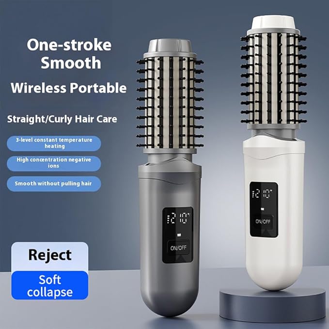 Cordless Curling Iron BrushUSB Rechargeable Portable Travel Mini Hair Curler3 Temperatures | Fast Heating2600mAh Wand with Negative Ion for CurlTouch-UpDe-Frizz &amp Styling (White)
