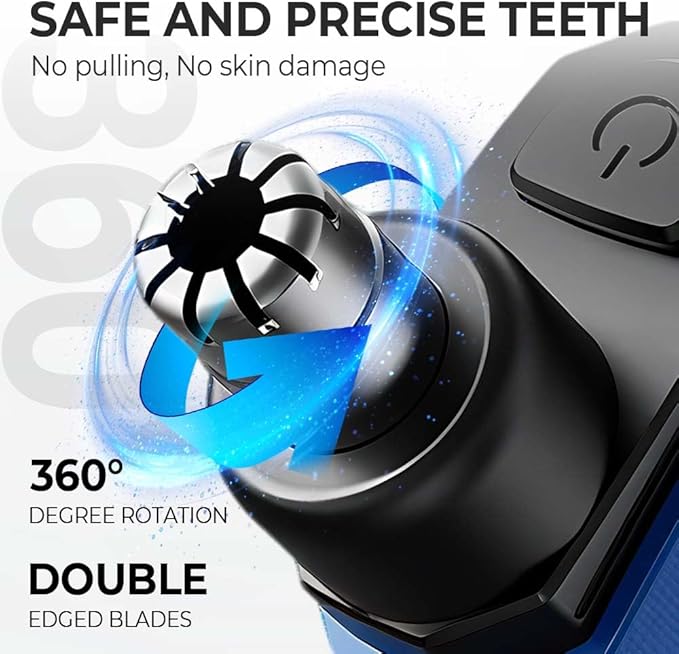 Drkicsy Rechargeable Portable Nose Hair Trimmer for Men and Women Electric Nose Hair Remover Nasal Hair Cutter Shaver (Blue with 2 Shaver Heads)