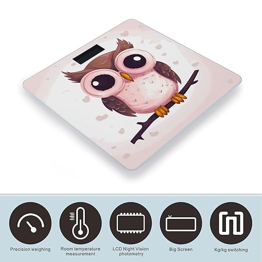 Cute Owl Weight Scale Digital Electronic Scales Bathroom Scale Larg LCD Backlight Display High Precision MeasurementsTempered Glass
