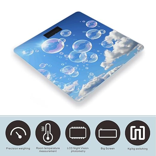 Bubbles Blue Sky Bathroom Scale Large LCD Backlight Display Digital Scale Rounded Corners Body Scales Automatic Power On/Off Bathroom Scales for Home Bedrooms