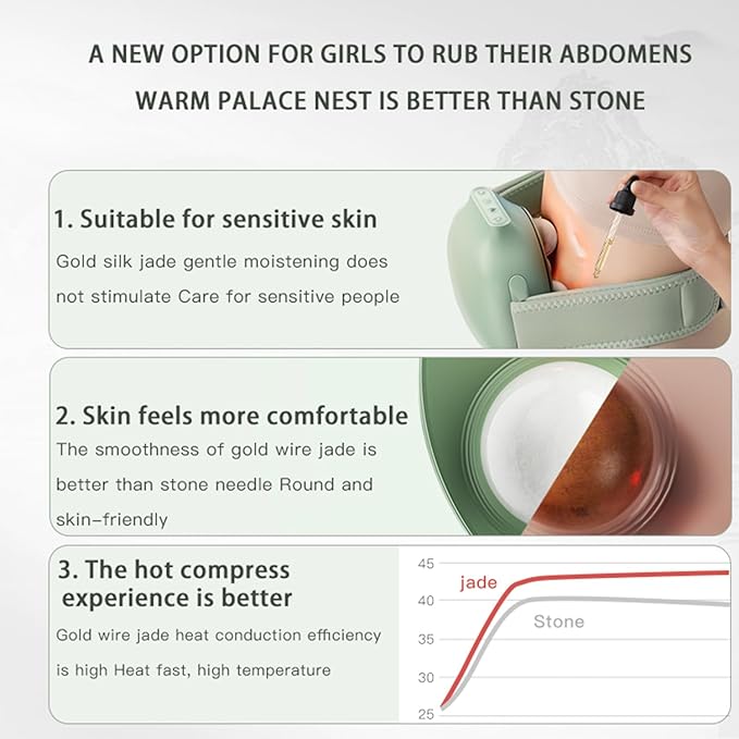Wireless Heated Abdominal Massage Belt with Natural Jade Massage Heads – Cordless Waist Massager with Gentle Heat &amp Rotating Massage Adjustable Fit for Daily Relaxation at Home or Office