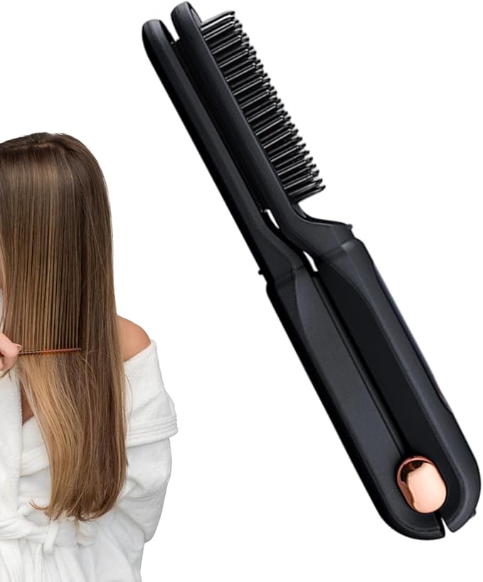 Cordless Hair Straightener - 2-in-1 Rechargeable Curler Brush with LED Display3 Temperature Settings Travel Hair Straightener | for Women Men Travel Beach Styling Salon Home