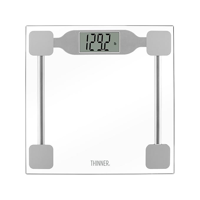 Thinner by Conair Scale for Body Weight Digital Bathroom Scale in Clear Tempered Glass