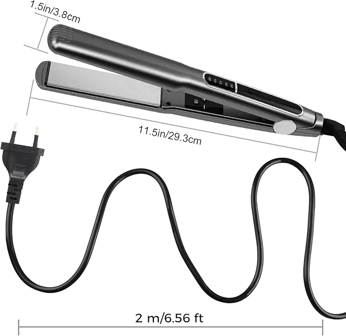 220v Fast Heating Hair Straightener Curling 5-Level Temperature Control 480ºF(250° C) 2 m/6.56 ft 360° Swivel Cord 1.5 inch Hair Straighten Hair Curls Styling Tool(EU Plug)