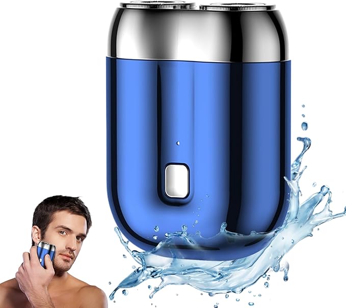 New Model Mini Dual-Head Electric Shaver 2025 New Pocket Electric Mini Portable Razor Double Head Razor Washable USB Rechargeable Dual Head Compact Razors for Home Car Travel (Blue)