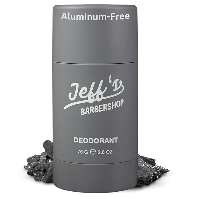 Jeff’s Barbershop Aluminum-Free Charcoal Deodorant for Men &amp Women Fresh Scent - Natural Non-Toxic &amp Safe for Sensitive Skin - Healthy Armpit Detox Fights Body Odor (2.6 oz)