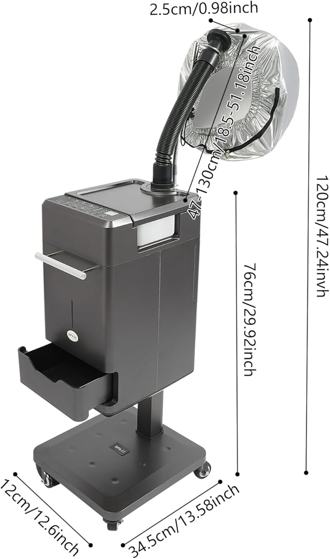 Nano Steamer for Hair 500w Micro Mist Salon Treatment Hair Steamer Machine Professional Nano Hair Steamer Machine Color Processor Beauty Salon Nano Hair Steamer with Hose Attachment Caps