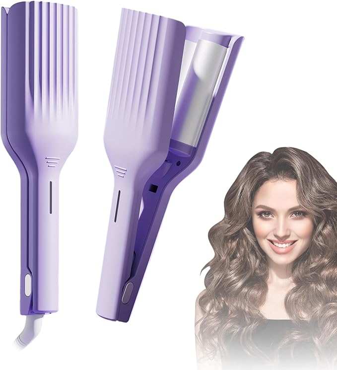 Beach Wave Curling Iron for Women 36mm (1.41”) Hair Crimper with 3 Temperature Settings Fast Heating Ionic Hair Curler Tool with Intelligent Power Off for Hair Styling (Purple)