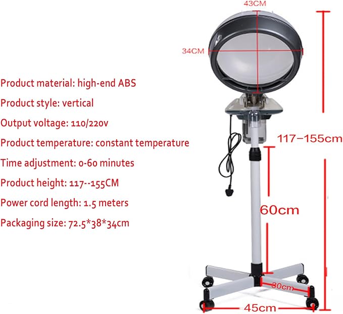Professional Hair Steamer Hairdressing Care Hood Color Processor Beauty Salon Professional Stand Hairdryer Floor Hair Dryer Hairdresser StylingBlack
