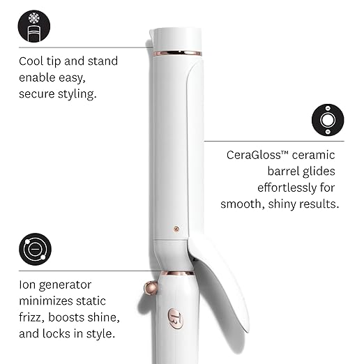 T3 Switch Kit Professional Ionic Interchangeable Curling Iron with 3 Ceramic Clip &amp Wand Long Barrels for Curling and Waving 9 Adjustable Heat Settings &amp Ion Generator White/Rose Gold