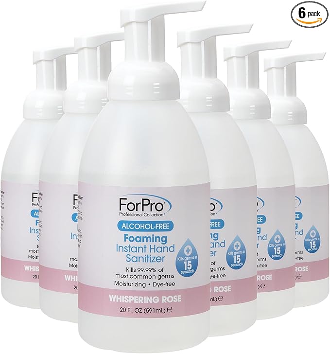 ForPro Alcohol-Free Foaming Instant Hand Sanitizer Moisturizing Dye-Free Formula Whispering Rose Scent 20 Fl Oz (Pack of 6)