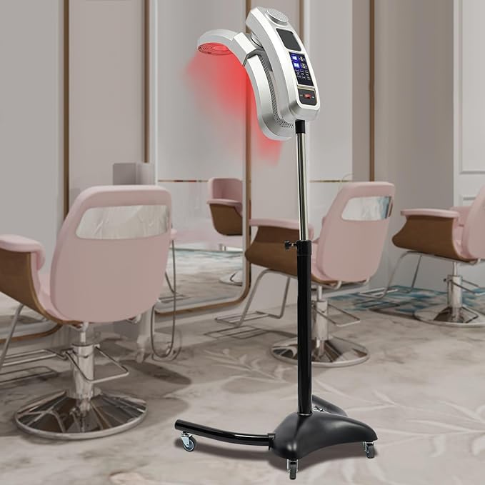 Professional Standing Hair Dryer 900-950W Salon Vertical Hairdressing Heater Intelligent Temp &amp Time Control 45°/90°/180° Adjustable Angle 360° Rotation Silver Vertical Hairdressing Heater
