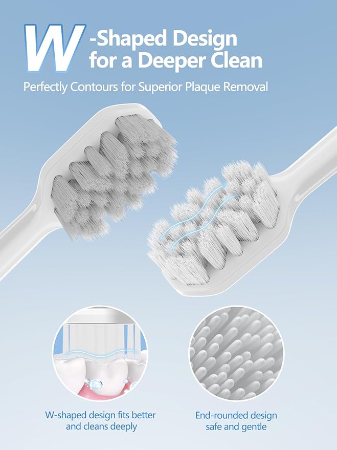 7MAGIC Sonic Electric Toothbrush for Adults and Kids - Up to 180 Days Runtime 42000 VPM Powered Toothbrush 5 Modes &amp 3 Intensities for Sensitive Teeth &amp Braces Includes 8 Brush Heads White