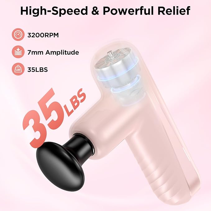 Mini Massage Gun Powerful Handheld Muscle Massager for Muscle Relaxation Deep Tissue Percussion Small Massage Gun Travel Massager with 4 Massage Heads Silent Brushless Motor Pink