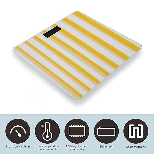 Yellow Stripe Weight Scale Cute Bathroom Scale for Body Highly Accurate Digital Weighing Machine for People Compact LCD Display Scales with Sturdy Toughened Glass Scales