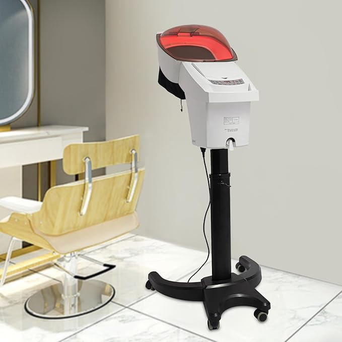 7 Color Hair SteamerHair Salon Professional Salon Hair Steamer with Wheels and Hair Care HoodPortable Hooded Conditioning Salon Hair SteamersTemperature and Height Adjustable (White)