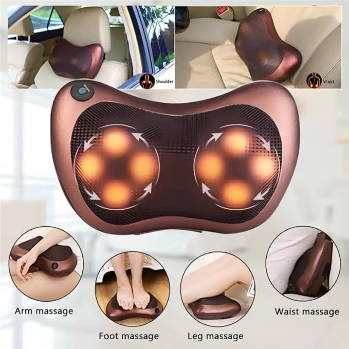 Full Body Electric Massage Pillow for Pain Relief -Shiatsu Neck and Back Massager with Heat Relieve Muscle Stiffness Improves Blood Circulation for Home Office Car-Gifts for Mom Dad (8-Head UK)