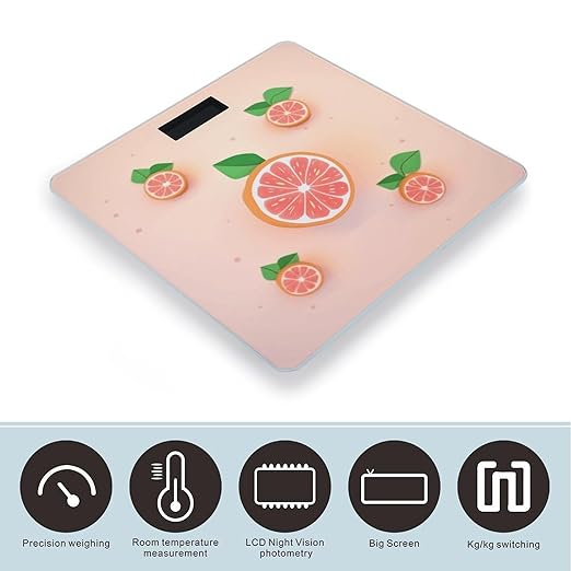 Cute Grapefruit Bathroom Scale for Body Weight LCD Display Digital Bathroom Scale Tempered Glass Bathroom Weight Scales Fashion Smart Scales for Home Bedroom 400 Lb