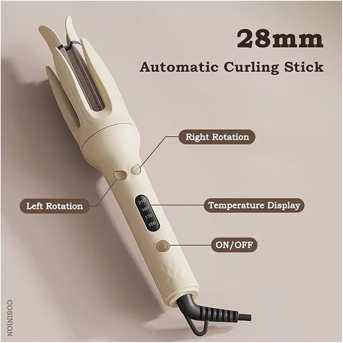 Automatic Negative Ions Hair Curler - 28mm Electric Ceramic Rotating Curling Iron for Beautiful Waves(EAU)