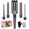 BESTOPE PRO 5 in 1 Curling Wand Set - 3 Barrel Hair Crimper Fast Heating Ceramic Curling Iron - Gray