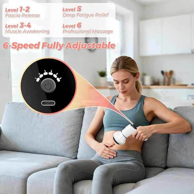 Joyzan Cordless Cellulite Massager Handheld Body Massage Lymphatic Tool Mini Drainage Sculpting Machine Electric Rechargeable Portable Roller 6 Speeds 7 Heads Legs Thighs Butt Neck Belly Fat Arms