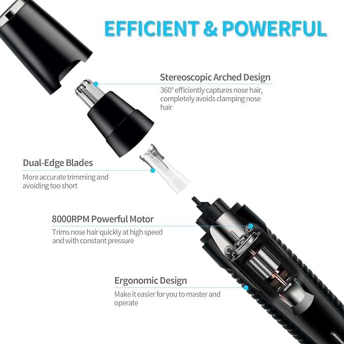 Nose Hair Trimmer Rechargeable Ear and Nose Hair Trimmer for Men Women Professional Painless Trimmer Clipper for Eyebrow Facial Ear Sideburns Washable Dual Edged Blade for Easy Cleansing Black