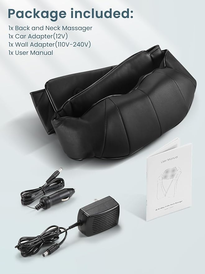 Careboda Shiatsu Neck and Back Massager with Soothing Heat Electric Shoulder Massage 8 Nodes Deep Tissue 3D Kneading Massages for Pain Relief Best Christmas Gifts for Man Woman Friends Parents