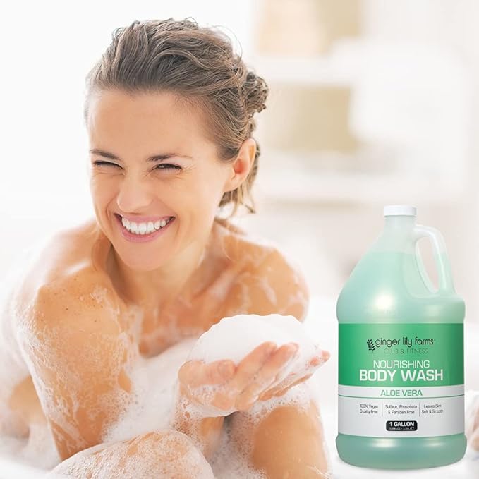 Ginger Lily Farms Club &amp Fitness Nourishing Body Wash 100% Vegan &amp Cruelty-Free Bath &amp Shower Gel for Men and Women Aloe Vera Scent 1 Gallon (128 fl. oz.) Refill
