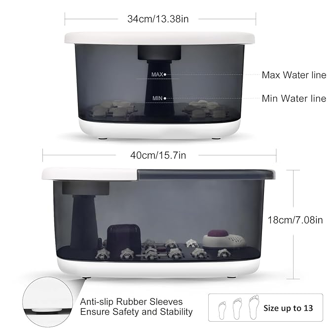 Foot Spa Bath Massager with Heat Bubbles and Vibration Massage and Jets 16 OZ Calming Lavender Foot Soak Epsom Salt Foot Soaker with Red Light 22 Massage Rollers Adjustable Temp - Grey