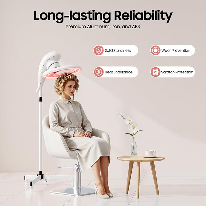 Professional Infrared Hair Color Processor with 360° Rotating Heat – Adjustable Standing Hair Dryer for Salon &amp Home Use 950W Fast Heating 61.81-70.08 Inch Height Range White (110V US Plug)