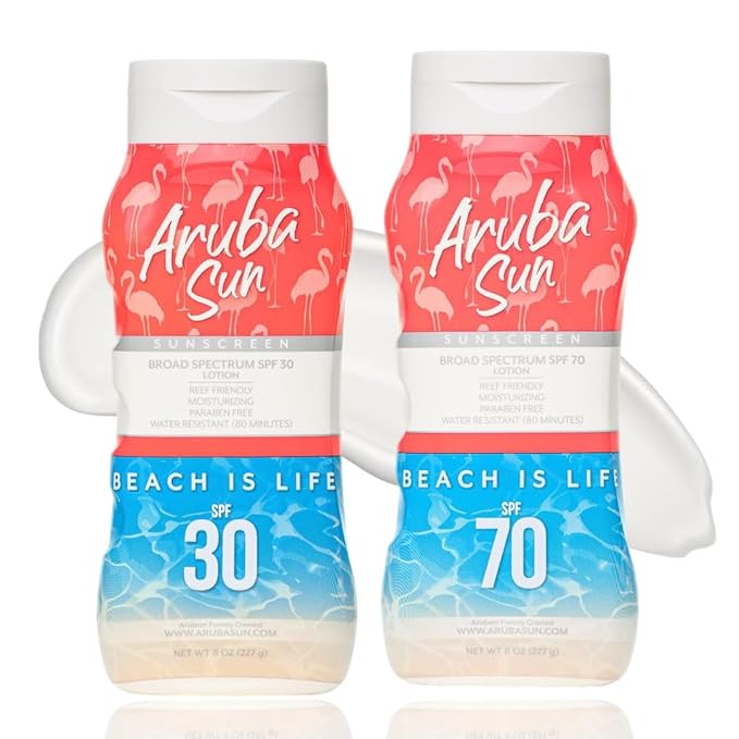 SPF 30 &amp SPF 70 Sunscreen Lotion Bundle | Reef Safe Water-Resistant Non-Greasy Broad Spectrum UVA/UVB Protection | Aruba Reef Act Compliant 8 oz Each