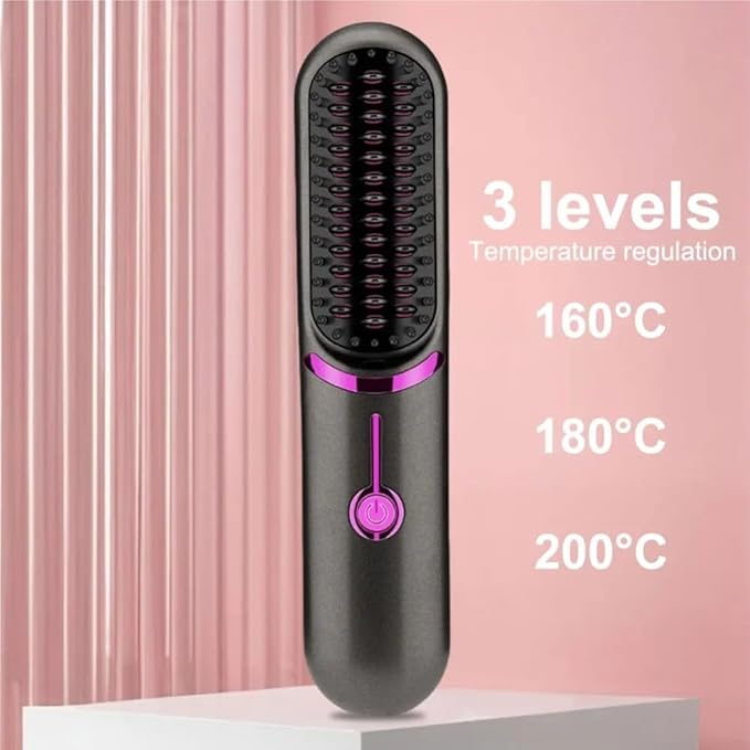 USB Charging Cordless Hair Straightener Brush Portable Mini Hair Straightener Hair Styling Tool(Gray)
