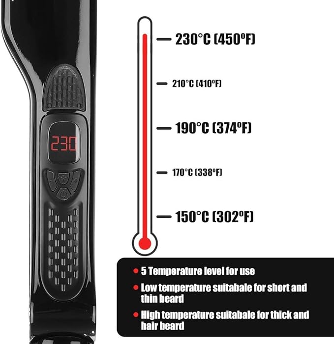 SteamPlus Professional Steam Hair Straightener with LCD Display White and Black 6 Steam Vents Detachable Guide Comb Temperature Control Ceramic Plates (Black)