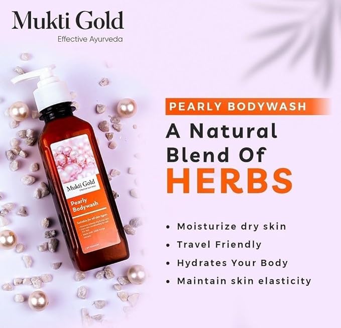 MZ Mukti Gold Pearly Body wash Made with herbal extracts Aloevera Relieves Dry &amp Itchy Skin with Extra Skin Conditioning (250ml)
