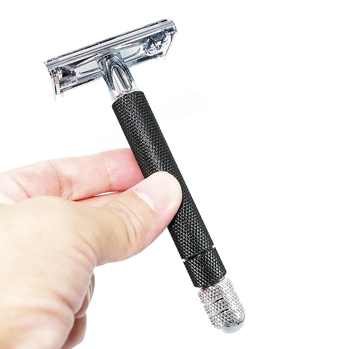 Classic Butterfly Twist-to Open Double Edge Safety Razor Wet Face Hair Shaver Machine with 10 Platinum Super Blades Refills for Smooth and Close Shaves