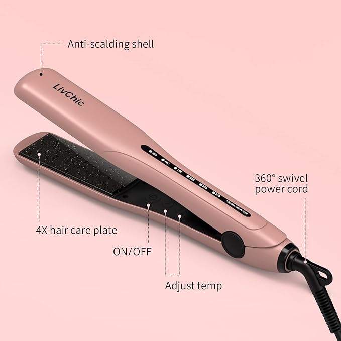 Flat Iron Hair Straightener Ceramic Tourmaline Hair Straightens and Curls Adjustable Temp up to 450 Degree Avoid Snagging 1.5 inch Wide Enough