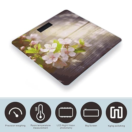 Spring and Flower Weight Scale Digital Electronic Scales Bathroom Scale Larg LCD Backlight Display High Precision MeasurementsTempered Glass