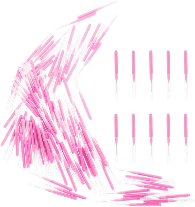 200pcs Pink Interdental Brushes Tooth Flossing Brush for Plaque Removal Gum Care Oral Cleaning Tool for Braces and Daily Dental Hygiene