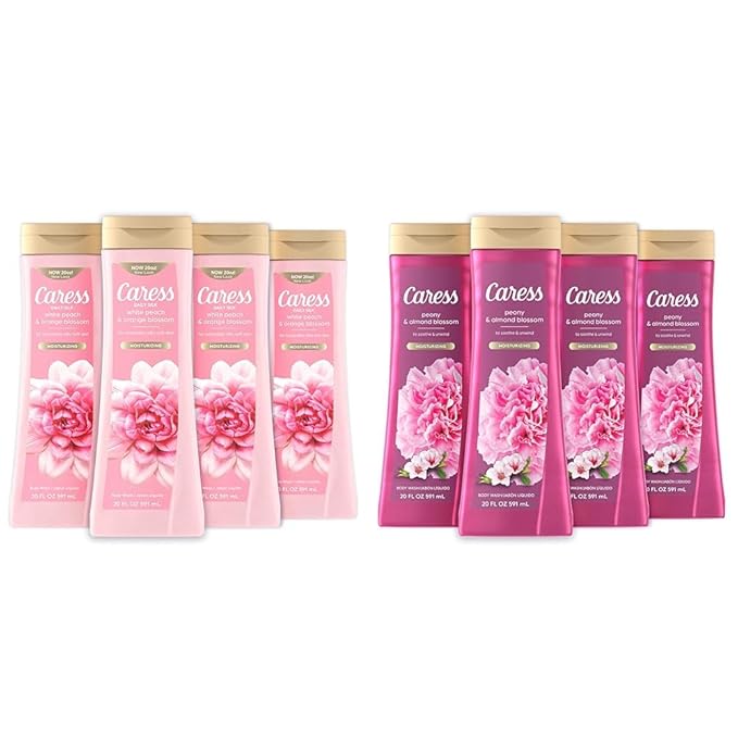 Caress Body Wash With Silk Extract For Noticeably Silky Soft Skin Daily Silk Body Soap With White Peach &amp Orange Blossom 20 fl oz 4 pack &amp Moisturizing Peony &amp Almond Blossom Body Wash Fo