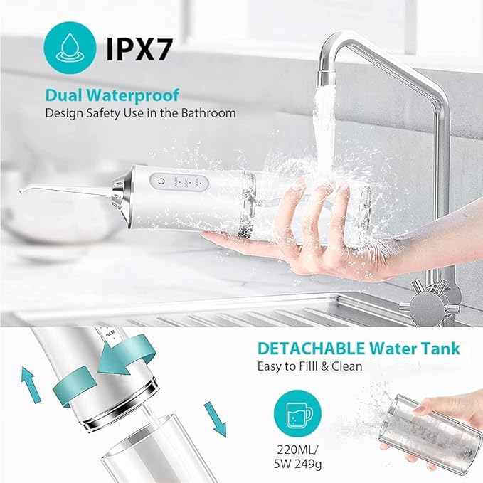 Generic Cordless Water Dental Flosser for Teeth Cleaning 220ml Tank 3 Modes 4 Jets IPX7 Waterproof