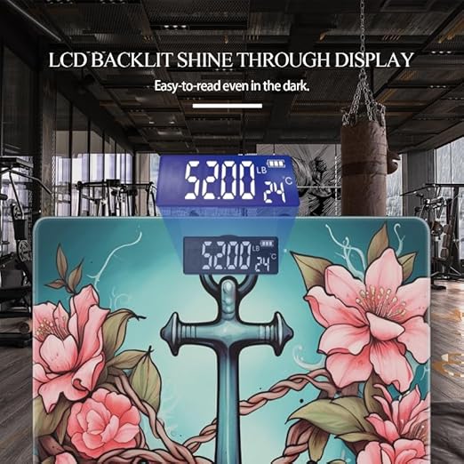 Digital Scale for Body Weight Highly Precision Bathroom Weight Scale 400 lbs with Backlit Display Personalized Scale for Home-Tattoo Design of Anchor Surrounded by Pink Flowers