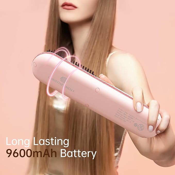 Hair Straightener Brush Portable Cordless Mini Straightening Brush for Travel 300M Negative Ions for Frizz-Free Shine Fast HeatingHot Comb Hair Straightener with 9 Temps for Women
