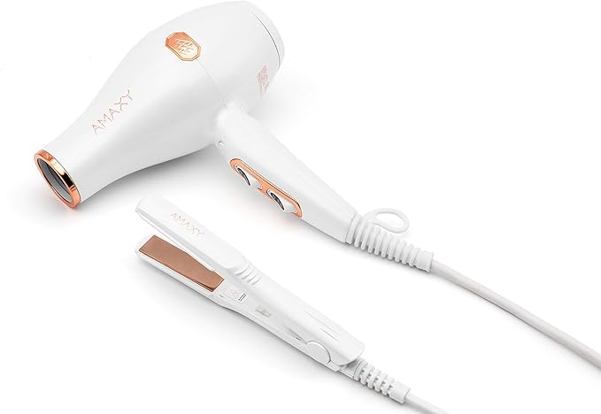 AMAXY Limited Edition Real Infrared Light Hair Dryer with Patented Ceramic Honeycomb Technology to Get More Volume Smoother Frizz Free &amp No Heat Damage (Free Mini Flat Iron)