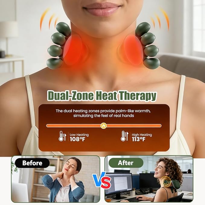 2026 New Electric Shiatsu Neck and Back Massager Neck Massager with Heat Shoulder Massager 3 Intensity Levels + 2 Heat Settings 4D Kneading Massage Simulates a Real Palm Massage for Comfort