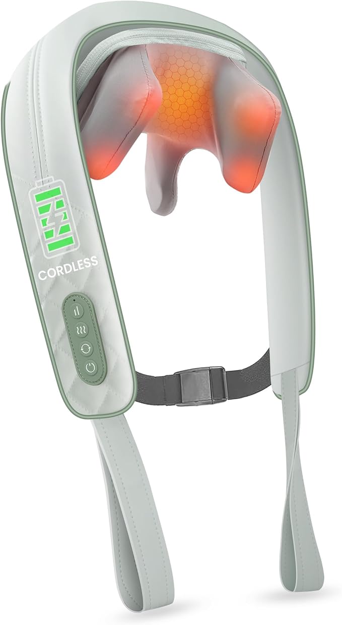 Snailax Cordless Shiatsu Neck Massager with Heat 4D Kneading Back Shoulder Massager Deep Tissue Larger Massage &amp Heating Area Gift for Mom Dad