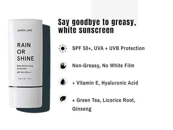 RAIN OR SHINE Anti Aging Face Sunscreen SPF 50 for Clear Skin w/Green Tea Hyaluronic Acid Vitamin E Oil Ginseng Licorice Root – SPF Moisturizer for Face &amp Body (Fragrance-Free 2.03 Fl Oz 4 p
