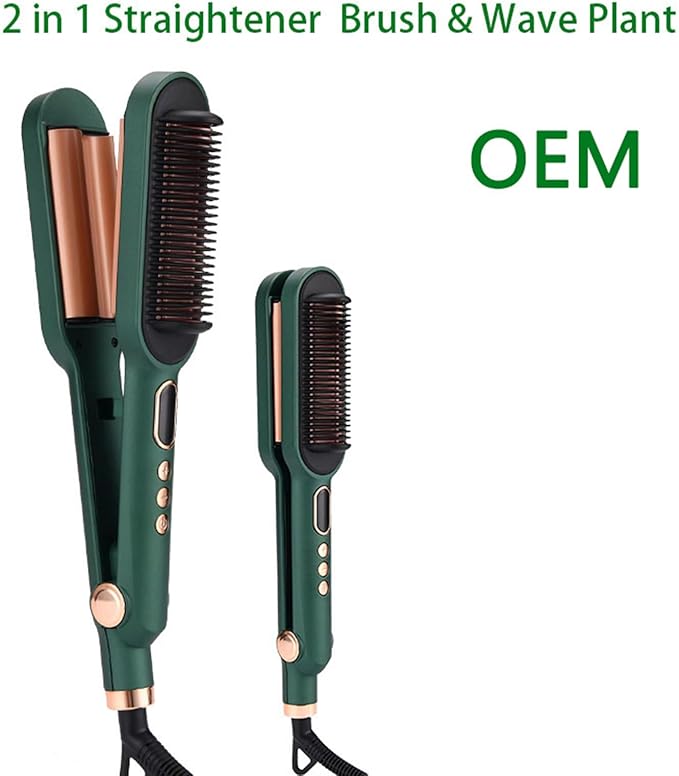 Semme 3 Waver and Straightening Comb Dual Purpose Hair Styling Tool with 5 Adjustable Temperature Settings LCD Display for Beach Waves Straight Locks (US Plug)