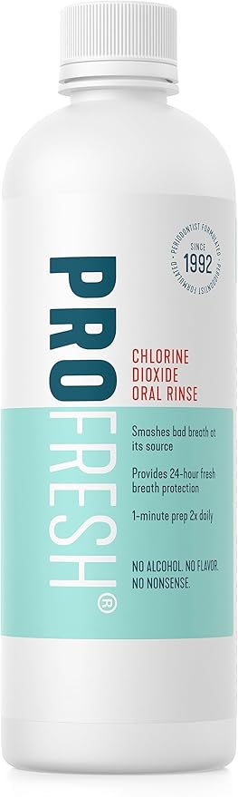ProFresh Fresh Breath System Starter Kit Oral Rinse 16.9 Ounce Bottle (Pack of 3) with Prep Packs &amp Tongue Cleaner Alcohol Free Flavor Free