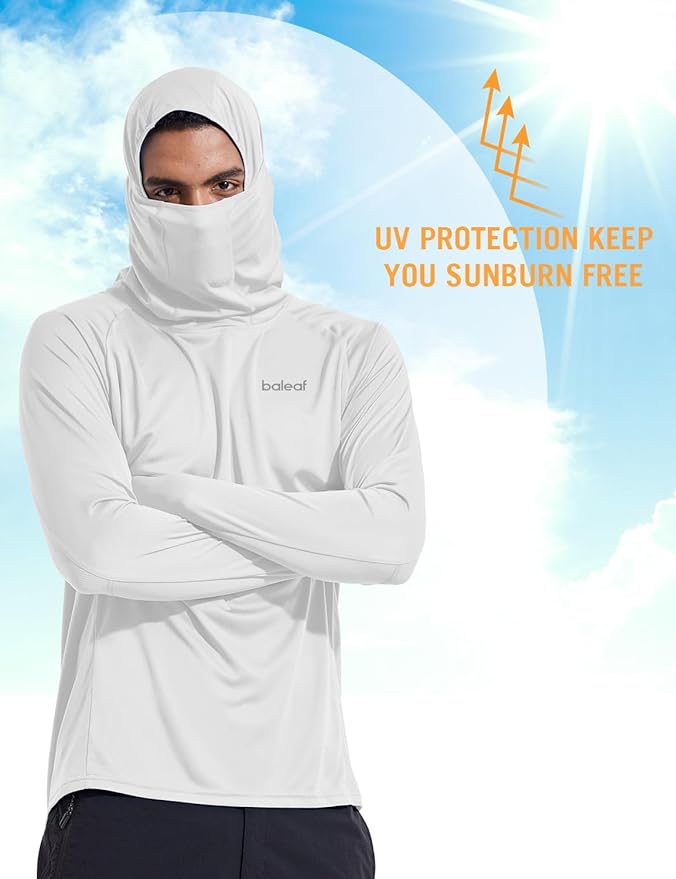 baleaf Men's Sun Protection Hoodie Shirt UPF 50+ Long Sleeve UV SPF T-Shirts with Mask Rash Guard Fishing Lightweight