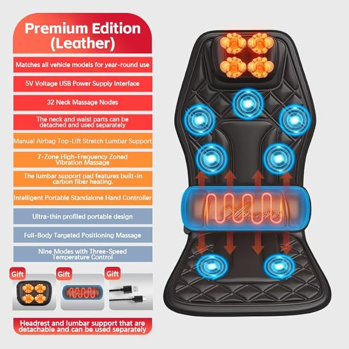 Multi-Functional Heating and Vibration Neck and Back Massager car Neck and Back Massage Cushion seat Cushion Portable Massage seat Cushion. A Gift for Parents